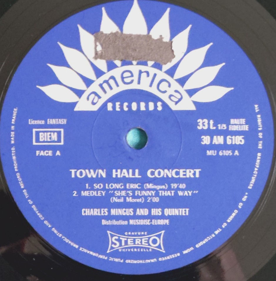 Miniatura: Charles Mingus  - Town Hall Concert (LP, Album, Reissue) America Records, France
