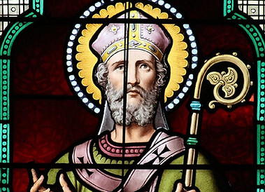 A stained glass depiction of St. Anselm