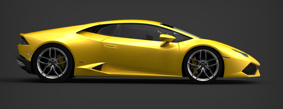 A side profile view of a yellow Lamborghini Hurácan Coupe