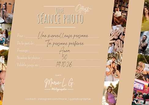 Carte Cadeau shooting photo séance cholet angers