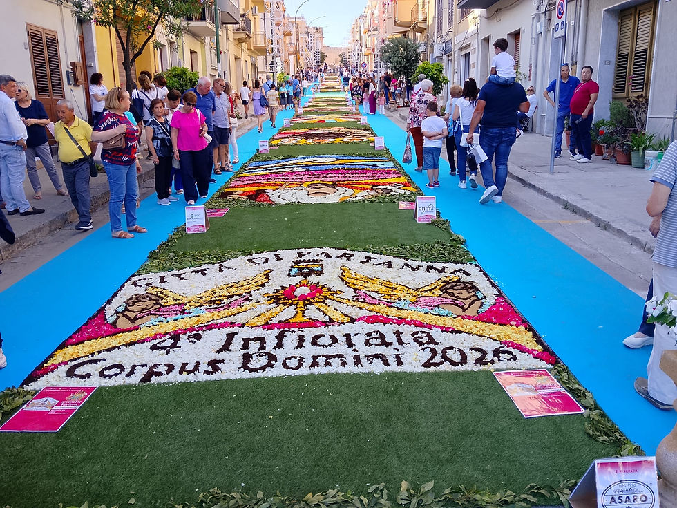 Vista dall'alto delle strade di Partanna decorate con tappeti floreali colorati