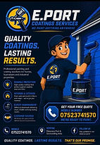 E,Port Coatings Services Ellesmere port, cheshire, the poster has a man painting a house with text surrounding the price