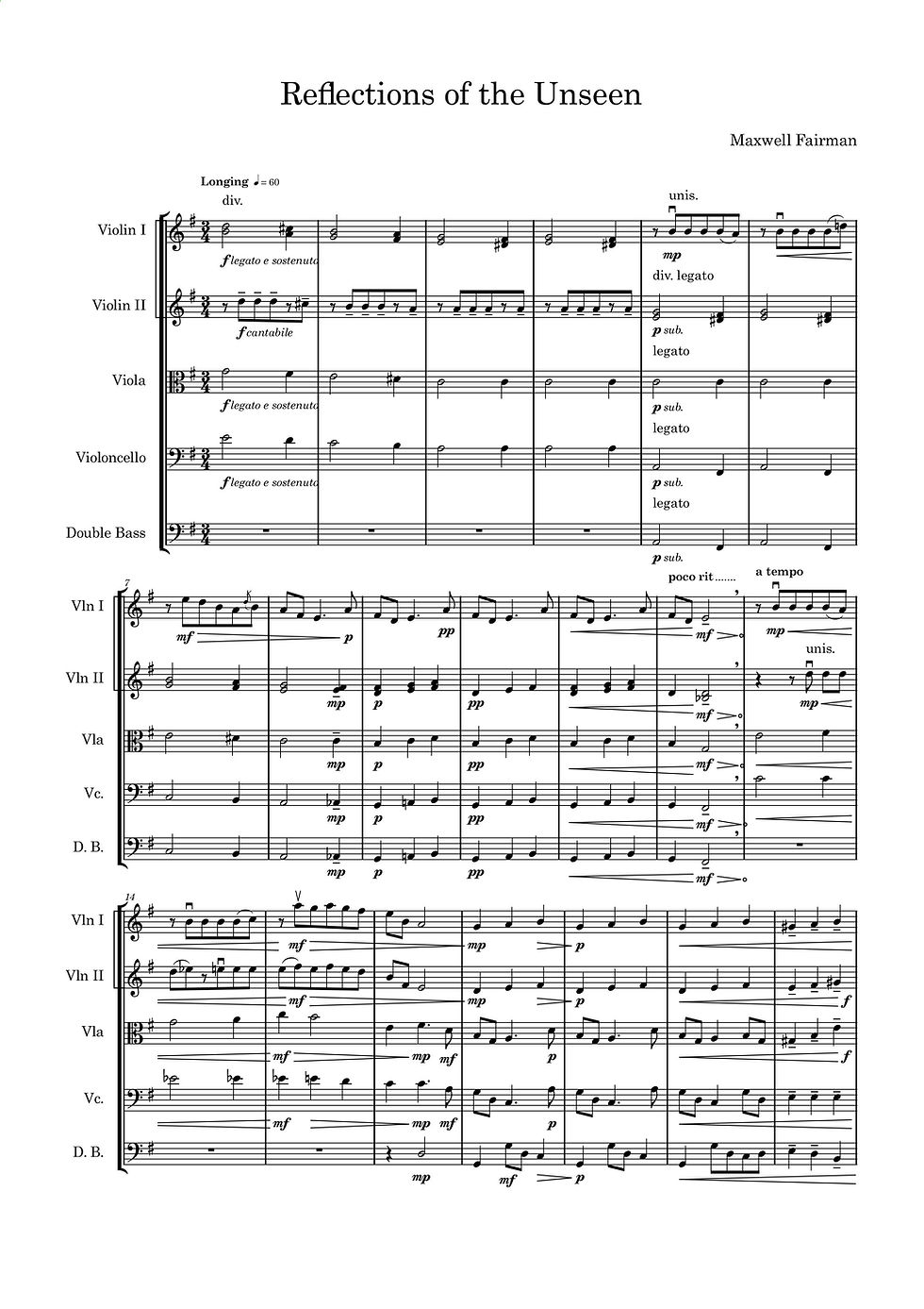 Thumbnail: Reflections of the Unseen for String Orchestra