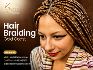 Woman with beautiful golden braids at Kayisi Hair Salon