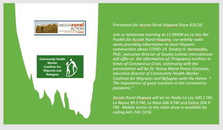CHWCMR is working in collaboration with Oregon Action Rural Hispana Show to inform about COVID-19