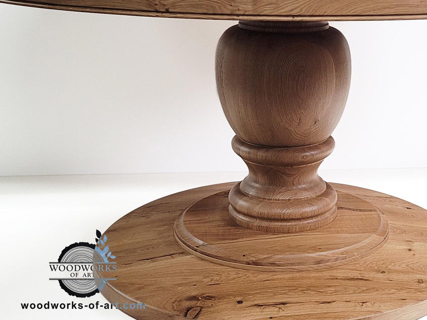 solid white oak hand carved custom pedestal table base.