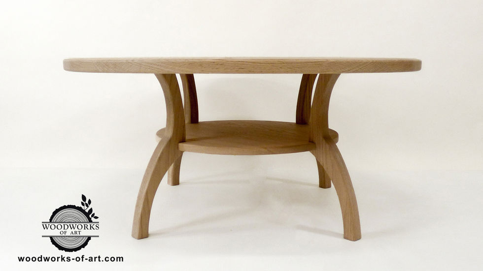 white oak matching coffee table set, two round end tables, one round coffee table. shelving. custom furniture. made to order. Brandon, Manitoba, Canada