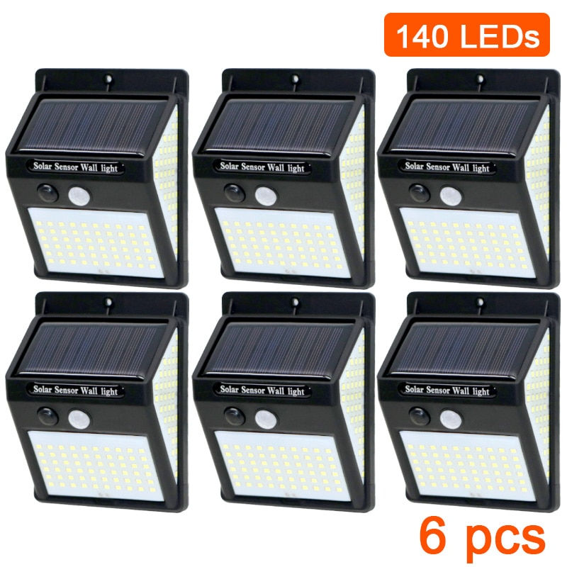 Thumbnail: 3sided 140LED PIR Motion Sensor Sunlight control Solar Energy Street lamp Yard 