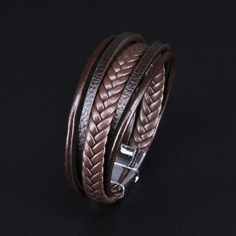 Thumbnail: Mens leather bracelet Leather bangles for men Magnetic-Clasp Cowhide Braided