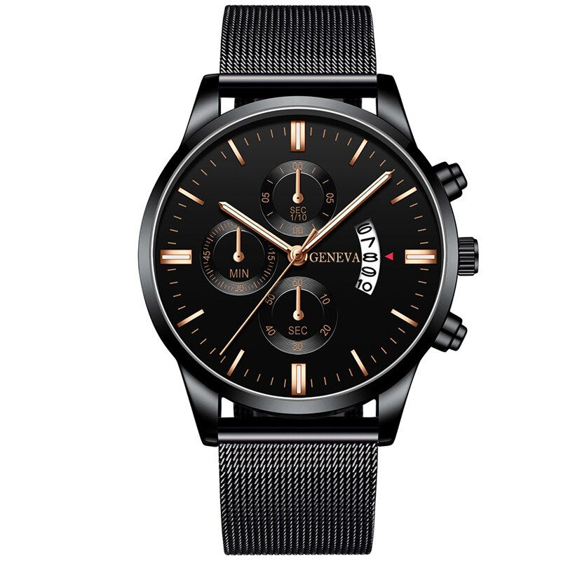 Thumbnail: 2020 Men's Fashion Business Calendar Watches Luxury Blue Stainless Steel Mesh