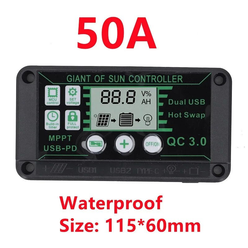 Thumbnail: 150A Solar Controller MPPT Regulator PWM Dual USB PV Panel Black Controller 