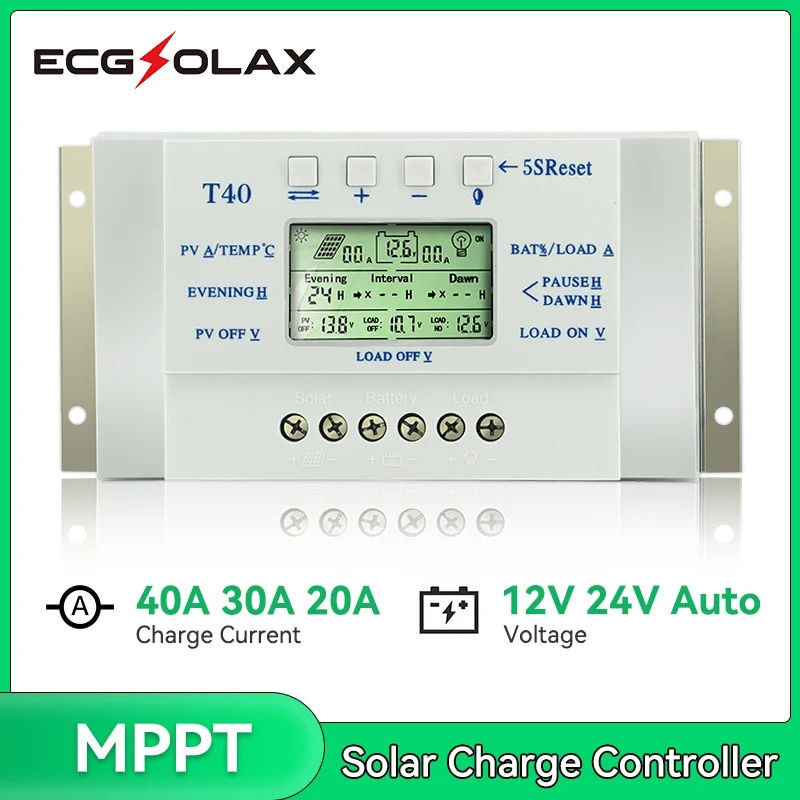 Thumbnail: ECGSOLAX MPPT 20A 30A 40A  Solar Charge Controller 12V 24V AUTO LCD Display