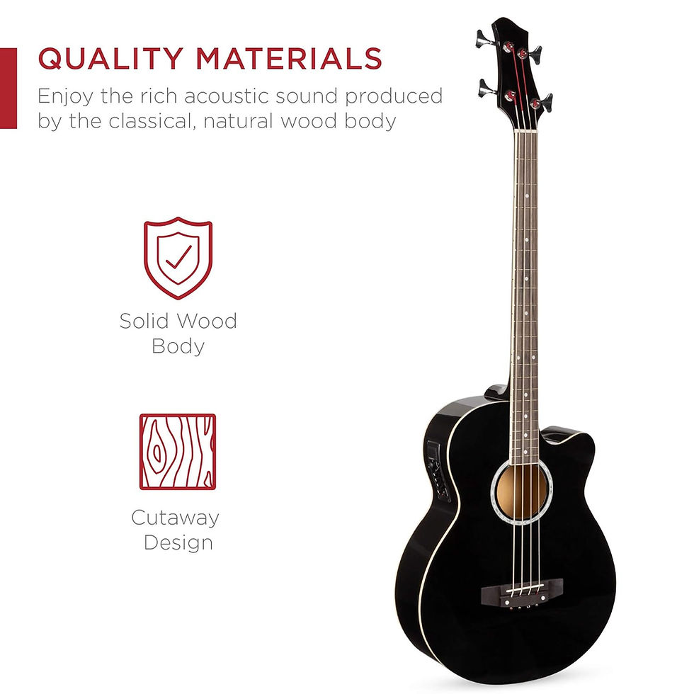 Thumbnail: Acoustic Electric Bass Guitar, Full Size 4 String, Fretted Bass Guitar w/Padd