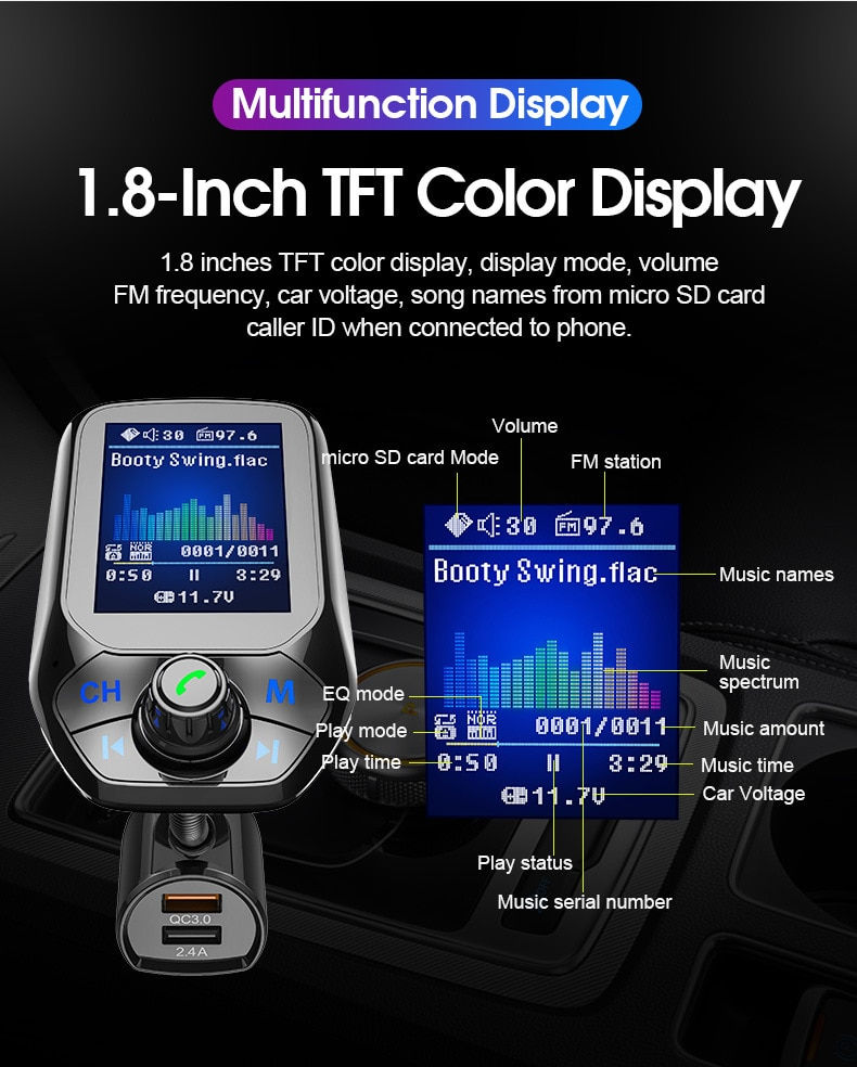 Thumbnail: JINSERTA 2021 Car MP3 Music Player Bluetooth 5.0 Receiver FM Transmitter Dual