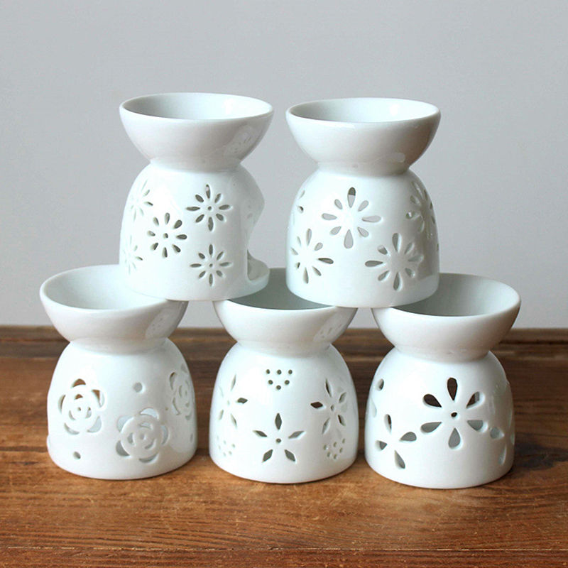 Thumbnail: Ceramic Crafts Aroma Burner Handmade Hollow Flower Pattern Essential Oil Burner 