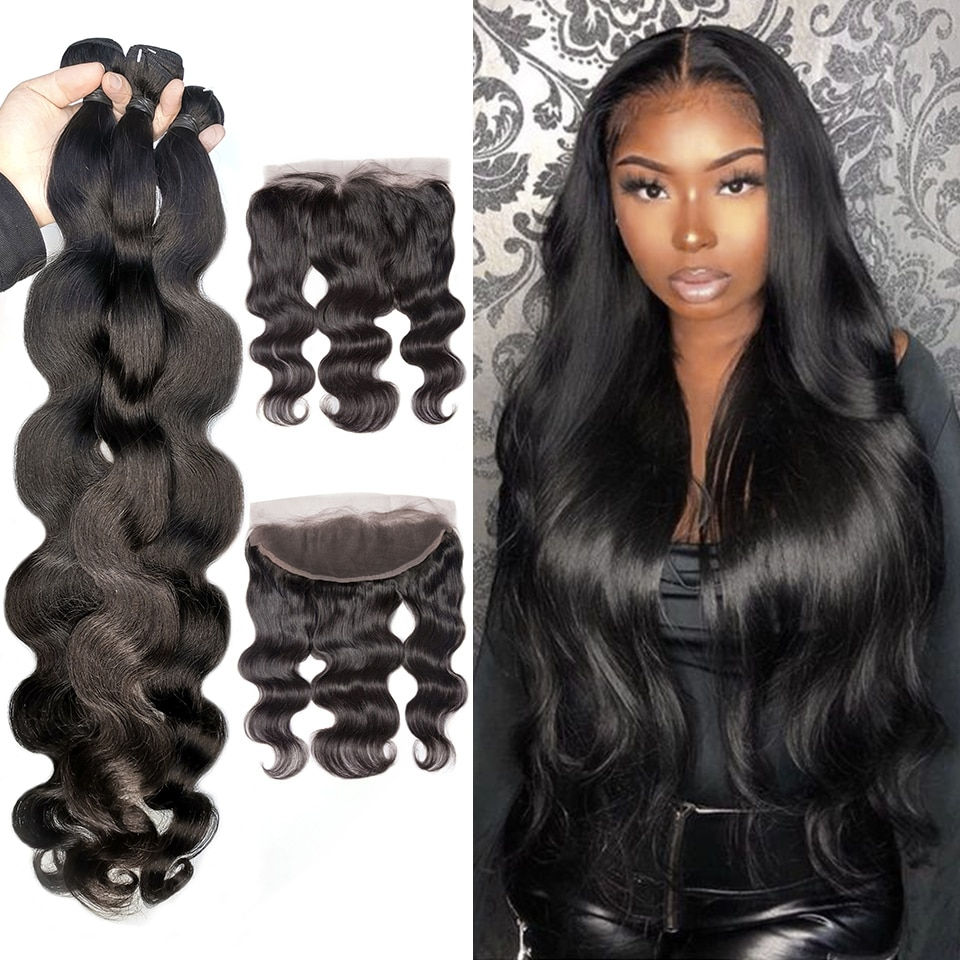 Thumbnail: 13x4 Lace Frontal With Bundles Body Wave Bundles With Frontal Malaysian Human Ha