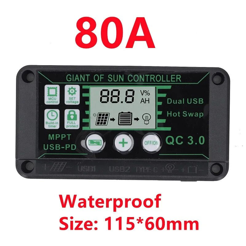 Thumbnail: 150A Solar Controller MPPT Regulator PWM Dual USB PV Panel Black Controller 