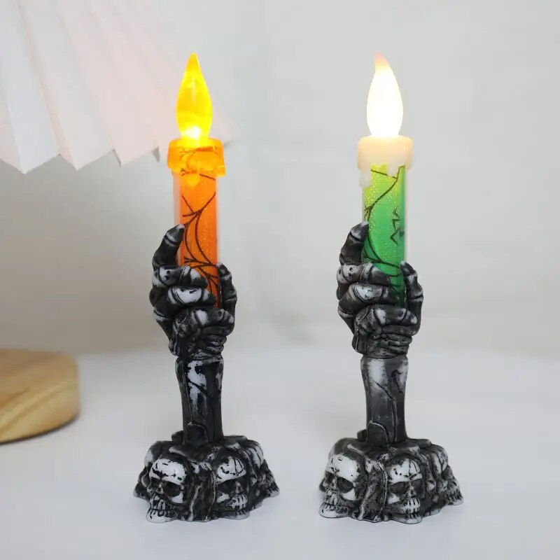Thumbnail: LED Lights Horror Skull Ghost Holding Candle Lamp Scary Pumpkin 