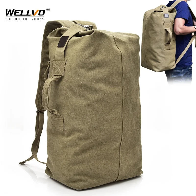 Men's Canvas Backpacks Multi-purpose Bucket Mountaineering Travel Bag Large