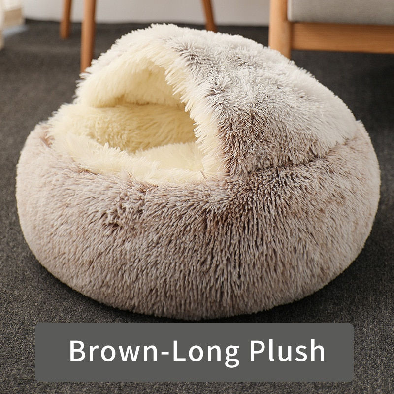 Thumbnail: HOOPET Cat Bed Round Cat Nest Puppy Cave Long Plush Pet Bed Warm Cats 