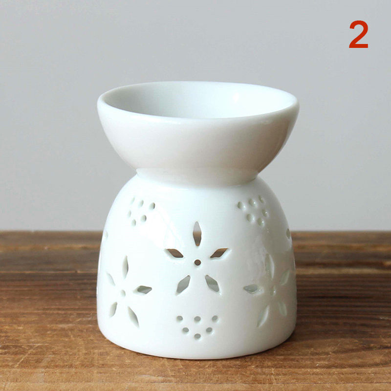 Thumbnail: Ceramic Crafts Aroma Burner Handmade Hollow Flower Pattern Essential Oil Burner 