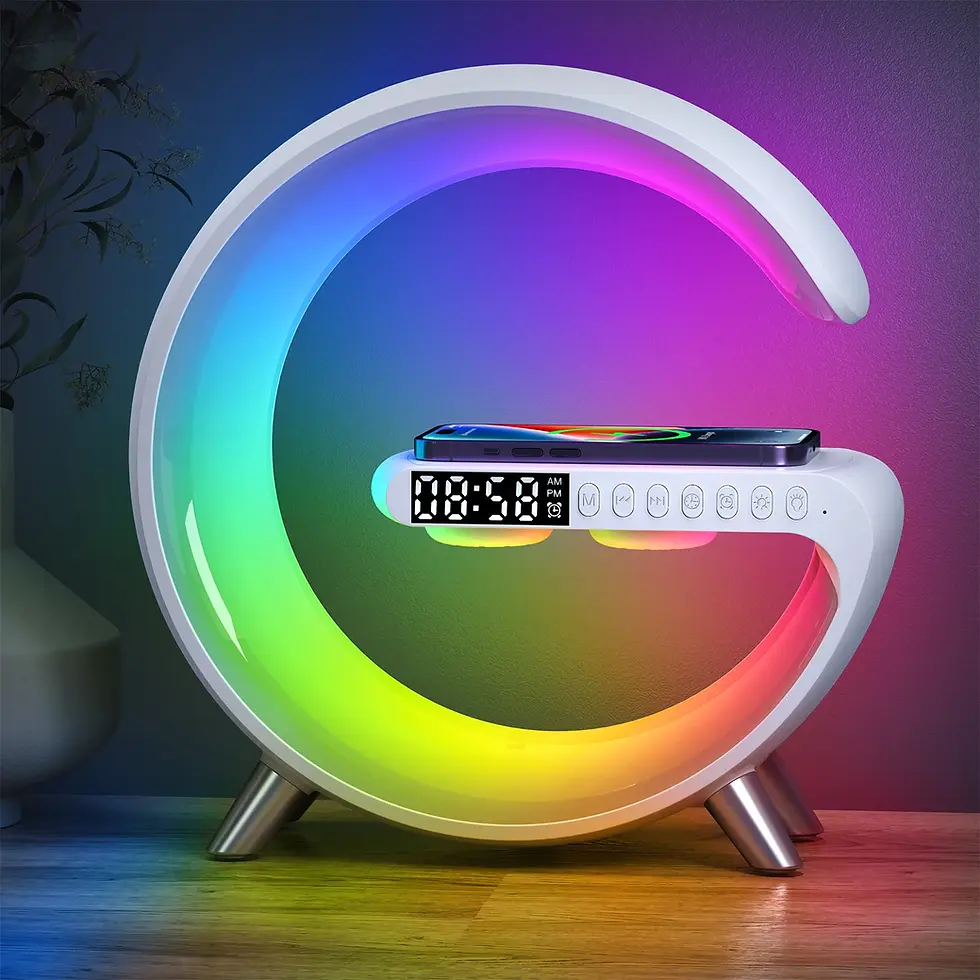 9 inch Wireless Charger Stand Alarm Clock Bluetooth Speaker LED Lamp RGB Night