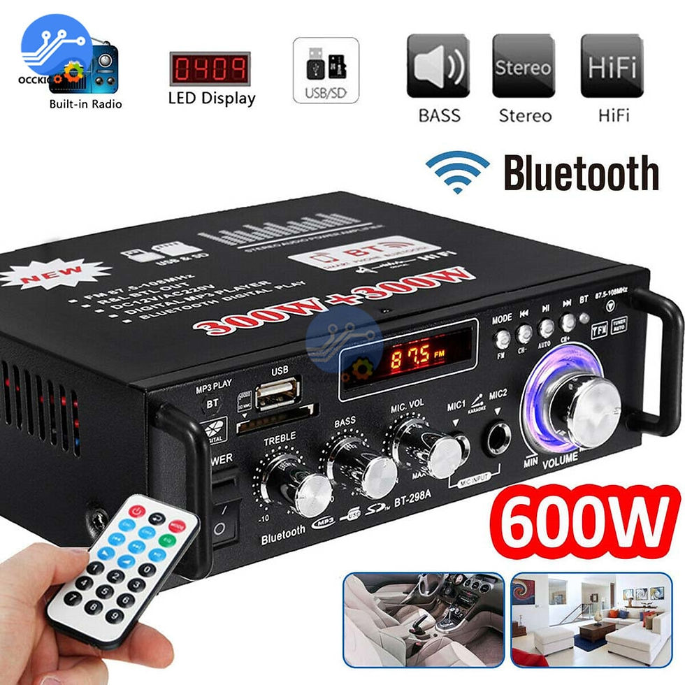 Thumbnail: 600W Bluetooth Amplifier 300W+300W 2CH HIFI Audio Stereo Power AMP USB FM Radio 