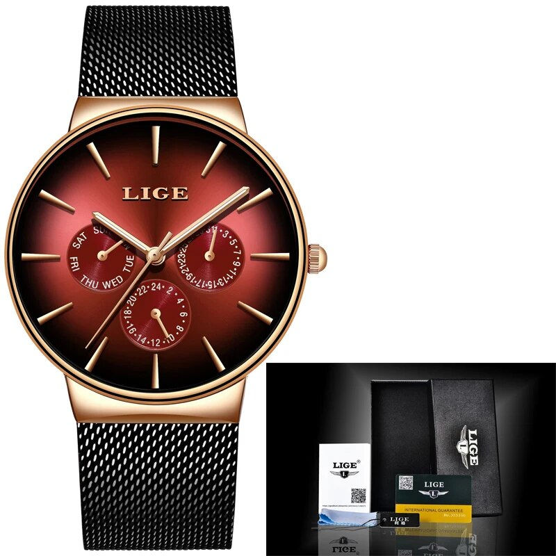 Thumbnail: LIGE New Fashion Mens Watches Top Brand Luxury Quartz Watch Men Mesh Steel  