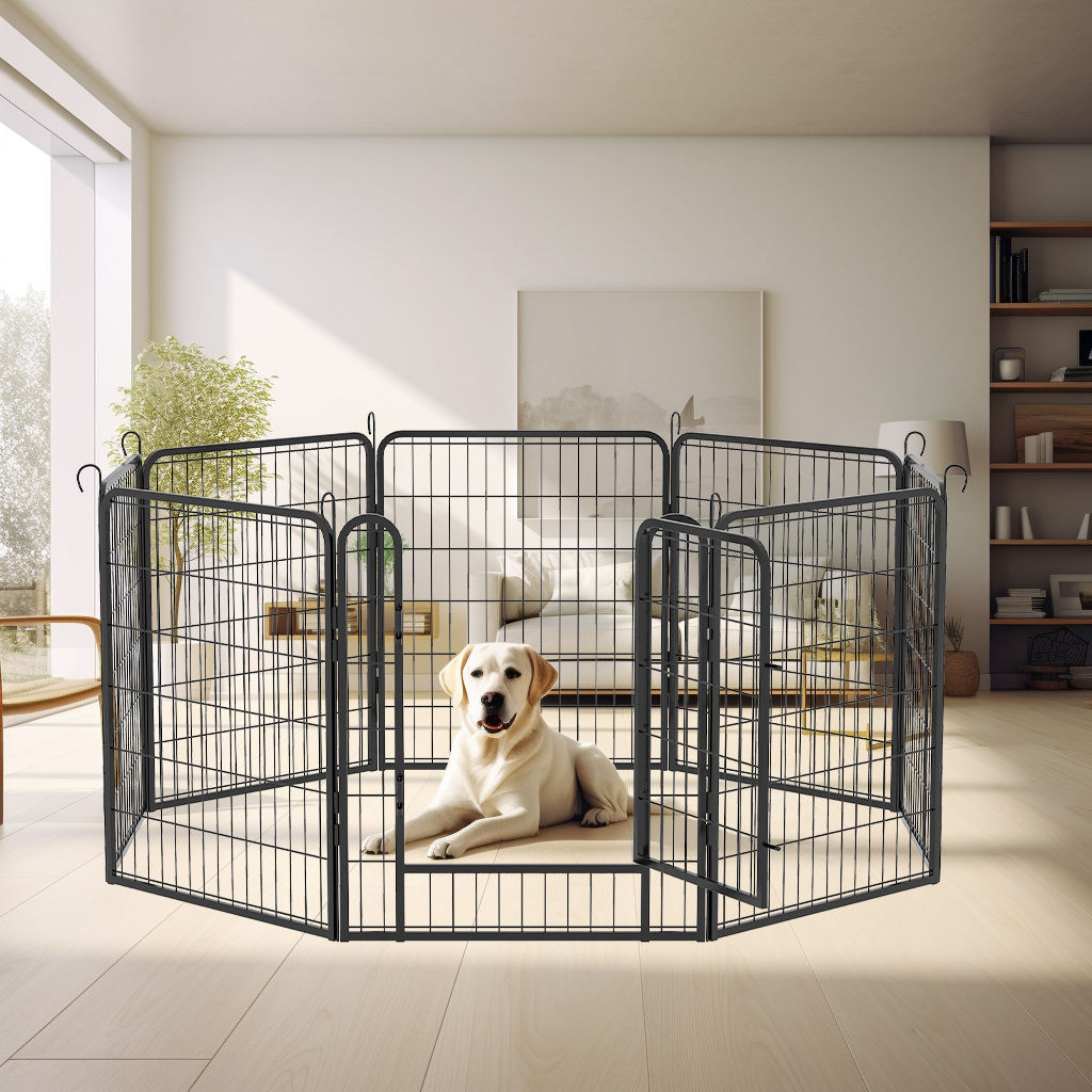 8 Panels Heavy Duty Metal Playpen with door,31.7"H Dog Fence Pet Exercise Pen fo