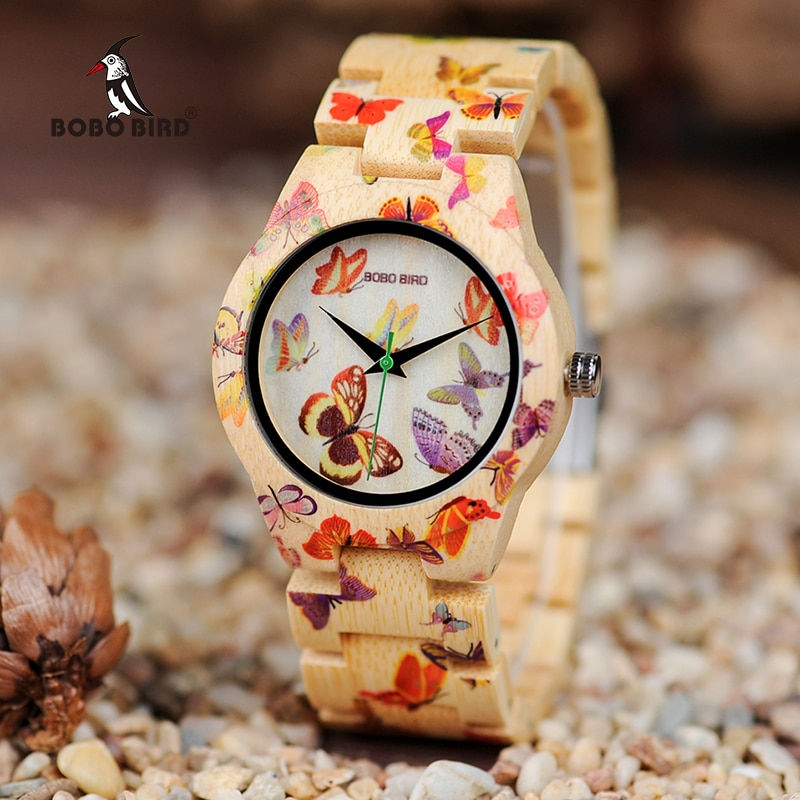 BOBO BIRD Ladies Wood Watch Women montre femme Bamboo Band Painting