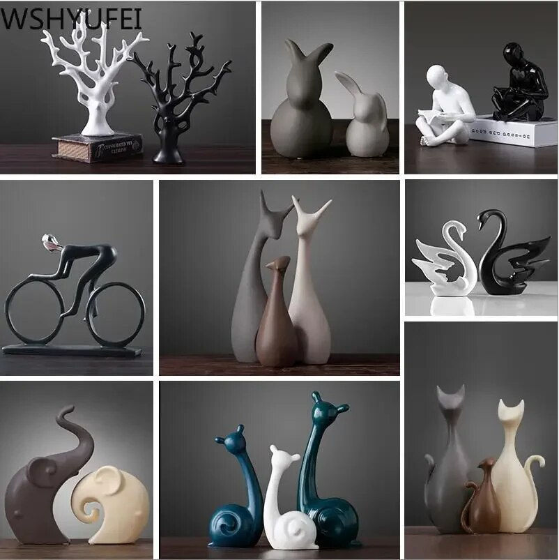 Thumbnail: 1pcs Ceramic animal vase like swan deer ornament bookcase ornament crafts home l
