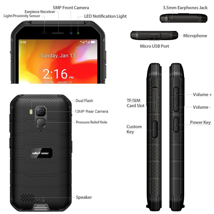 Thumbnail: Ulefone Armor X7 2GB+16GB Rugged Phone Survival Mobile Phone