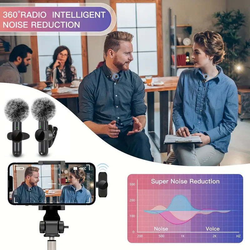 Thumbnail: Wireless Lavalier Microphone With Windproof Cover Audio Video Recording Mini Mic