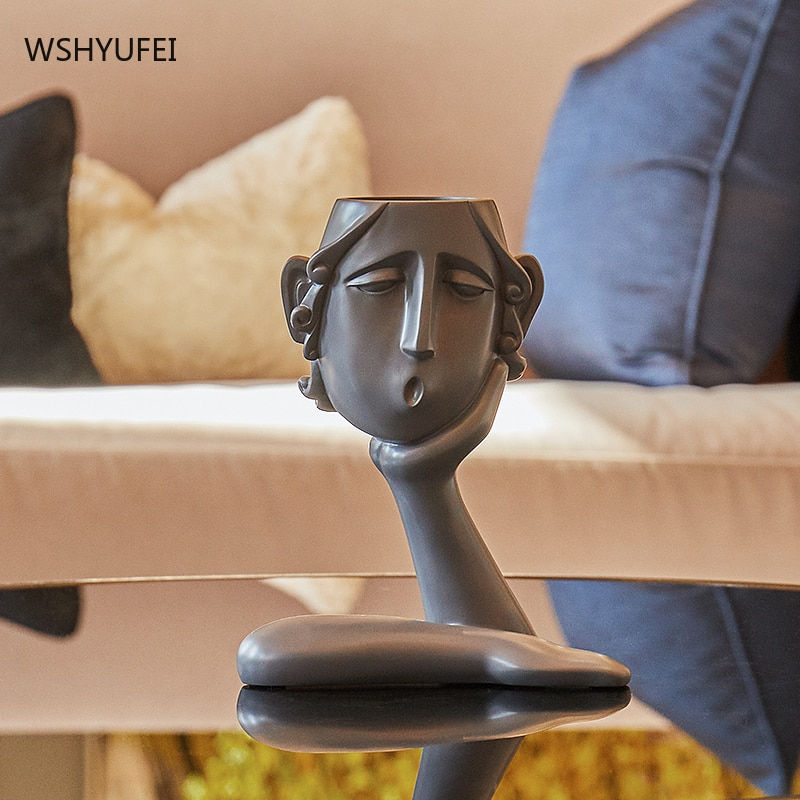 Thumbnail: Abstract figure decoration Resin flower pot modern Vase Home Ornaments TV 