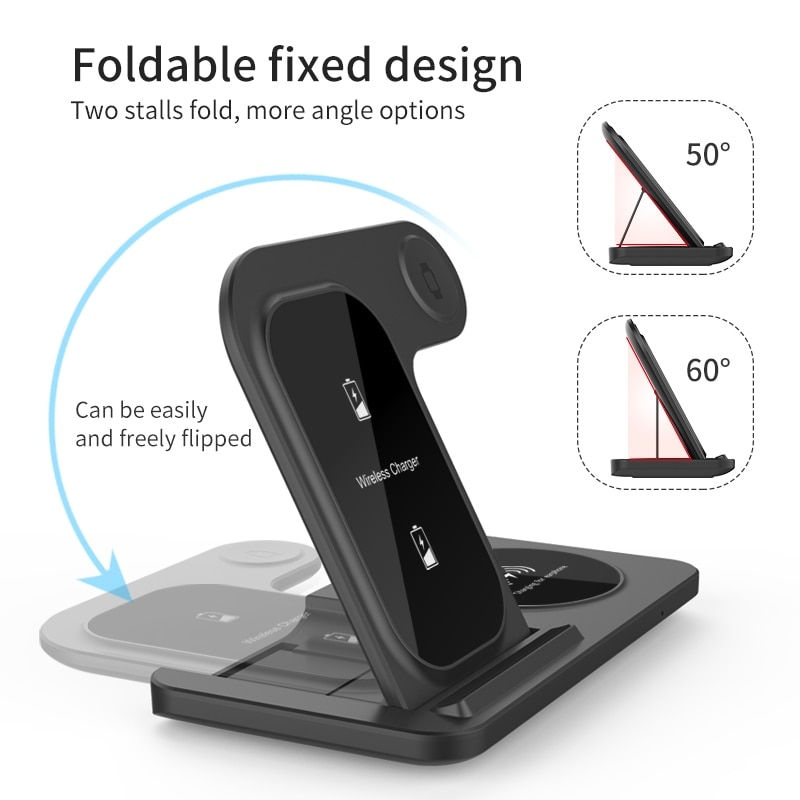 Thumbnail: 3 in 1 Wireless Charger Stand Pad For iPhone 14 13 12 11 X Max Foldable Fast 