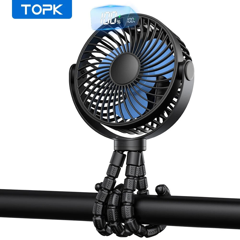 TOPK 5000mah Mini Portable Stroller Fan,Battery Operated Small Clip Fan