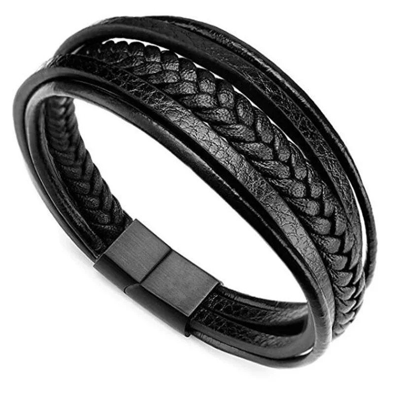 Thumbnail: Mens leather bracelet Leather bangles for men Magnetic-Clasp Cowhide Braided