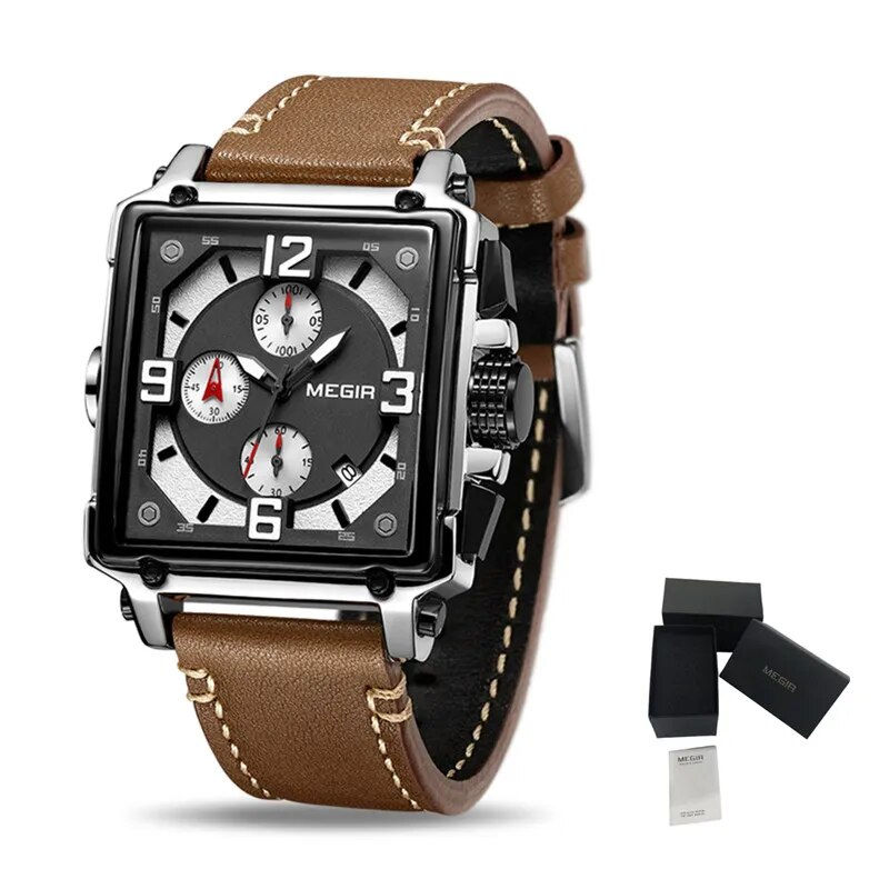 Thumbnail: MEGIR Men Watch Top Brand Luxury Chronograph Quartz Watches Clock Men Leather 