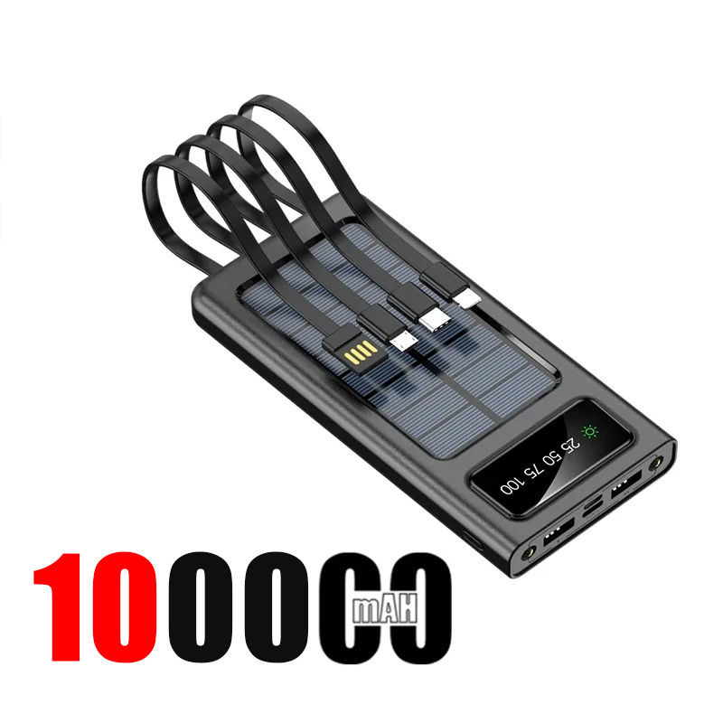Thumbnail: 200000mah Solar Power Bank Built Cables Conveniente Fast Charging Usb Ports 