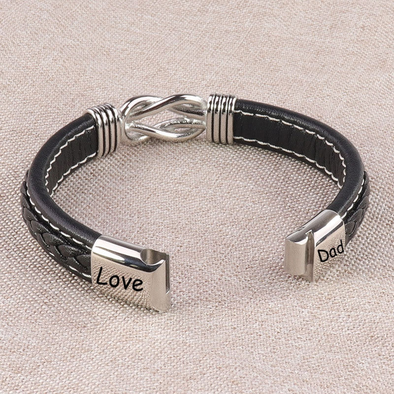Thumbnail: Leather Bracelet for Man Double Twist Stainless Steel Punk Black Bracelets 