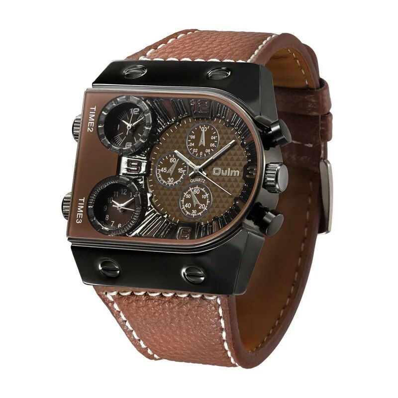 Thumbnail: Oulm Men's Watches Mens Quartz Casual Leather Strap Wristwatch Sports Man 