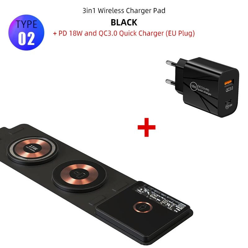 Thumbnail: 3 in 1 Magnetic Fold Wireless Charger Stand 15W Fast Wireless Charging Station