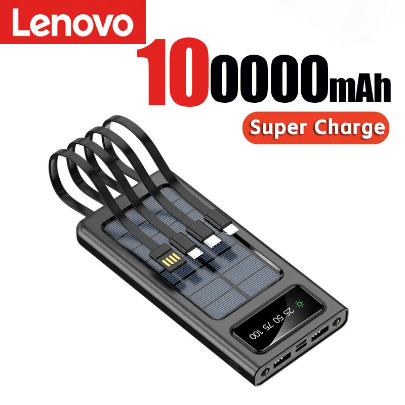 Thumbnail: Lenovo 200000mah Solar Power Bank Built 4 Cables Convenient Fast Charging Usb 
