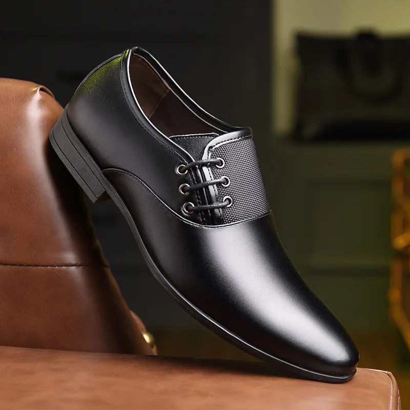 Thumbnail: Fashion Men Formal Shoes Size 38-47 Black Brown Classic Point Toe Men Dress 