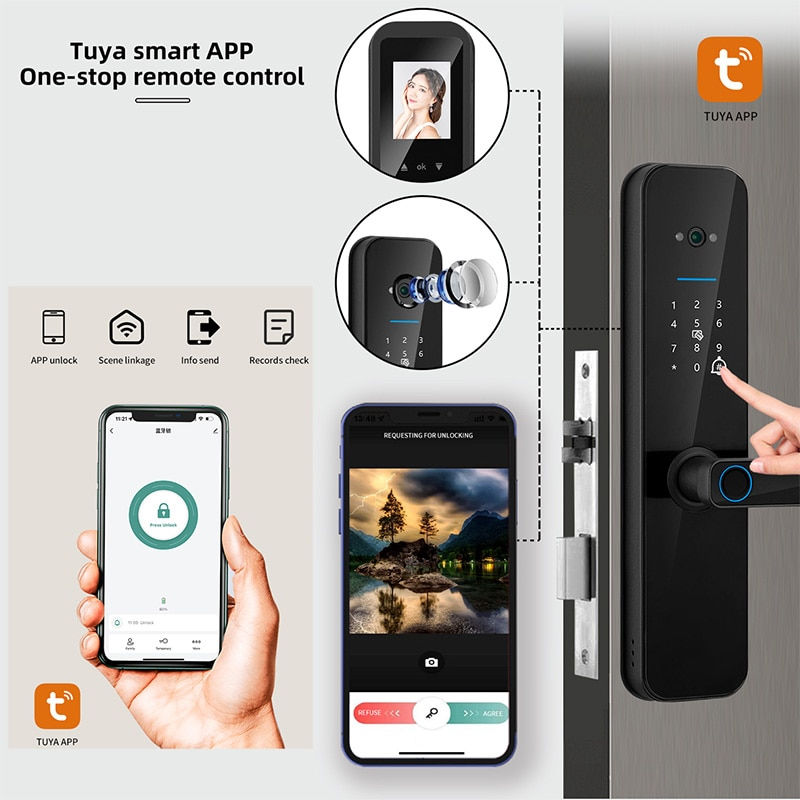 Thumbnail: XSDTS Tuya Wifi Digital Electronic Smart Door Lock With Biometric Camera Fingerp