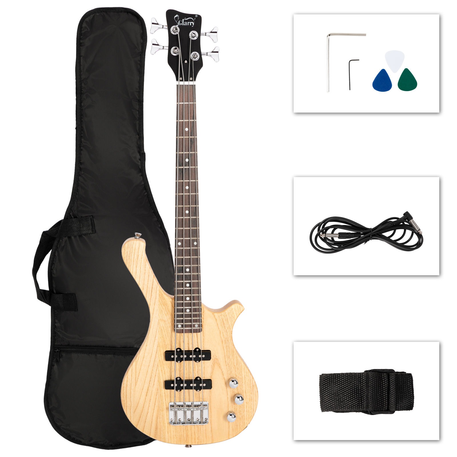 Glarry GW101 36in Small Scale Electric Bass Guitar Suit With Mahogany Body SS