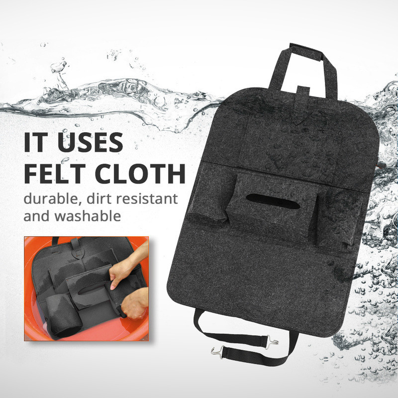 Thumbnail: 1pc Universal Car Back Seat Storage Bag Organizer Trunk Elastic Felt Storage 