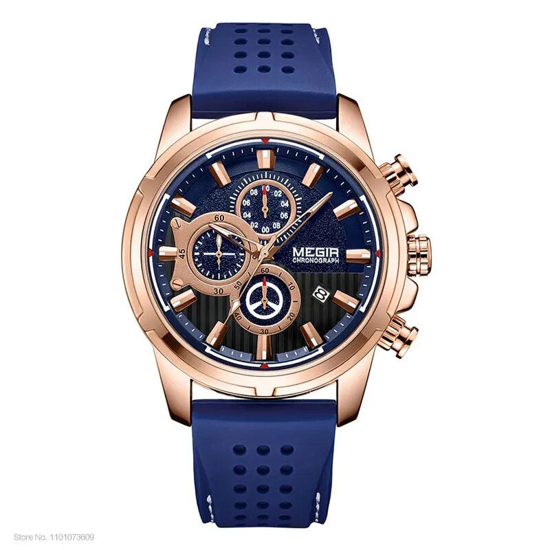 Thumbnail: MEGIR Quartz Watches Men Silicone Strap Chronograph Wristwatch Man Relogios