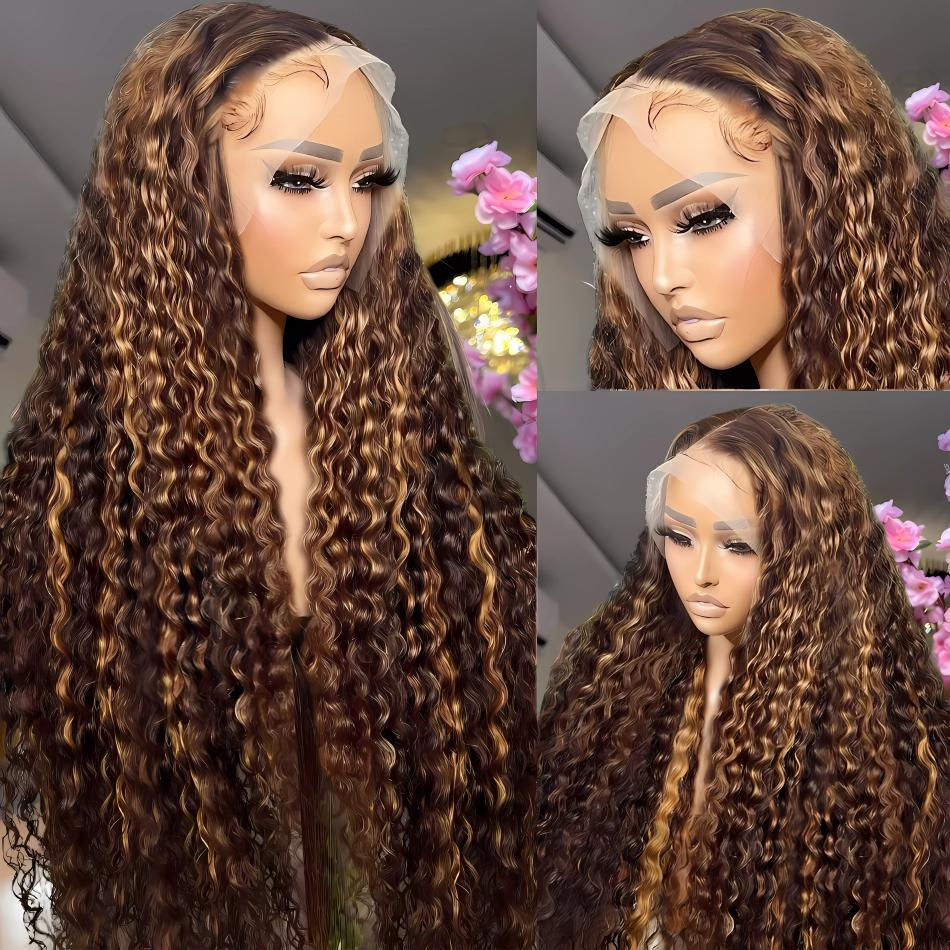 Hd Lace Front Wig 13x6 Water Wave Short Curly highlight Frontal 100% Human Hair