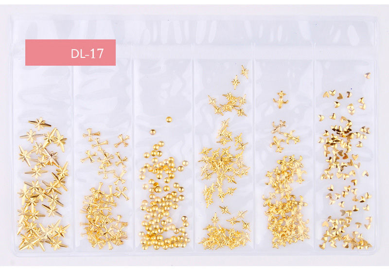 Thumbnail: Star Month Hollow Gold and Silver Nail Art Metal Shell 3D Nail Decoration Studs 
